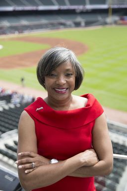 Woman at baseball stadium