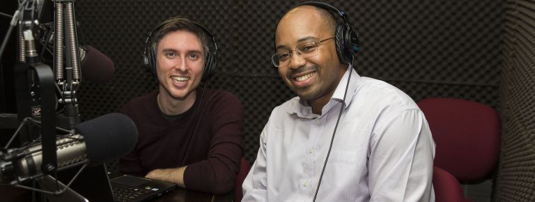 Two men in recording studio